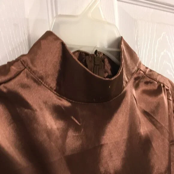 Women's Brown Satiny Mock Neck Maxi Dress - Picture 3 of 6